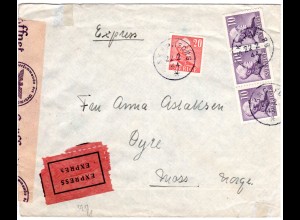 Schweden 1944, 20+3x10 öre auf Express Zensur Brief v. Skapafors n. Norwegen
