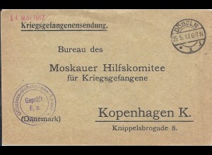 DR 1917, Döbeln, KGF POW Offizierslager Zensur Brief n. Dänemark. #2262