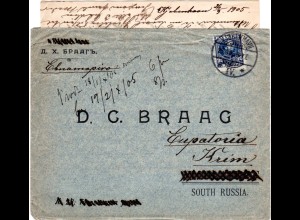 Dänemark 1905, 20 öre auf Vordruck Brief n. Eupatoria, Krim, Russland
