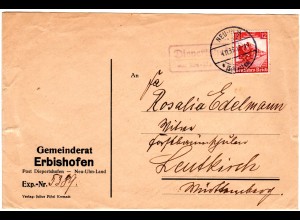 DR 1936, Landpost Stpl. DIEPERTSHOFEN über Neu-Ulm auf Erbishofen Gemeinde Brief