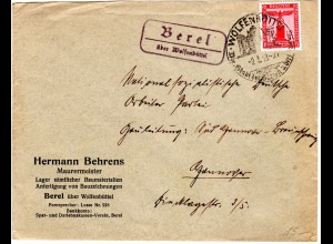 DR 1938, Landpost Stpl. BEREL über Wolfenbüttel auf Brief m. 12 Pf. Dienst