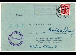 DR 1940, Landpost Stpl. WILHELMSTHAL über Eisenach auf Brief m. 12 Pf. Dienst