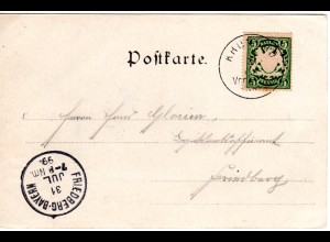 Bayern 1899, seltener K1 KRUMBAD (Helbig 150) klar auf Gruss aus AK m. 5 Pf.