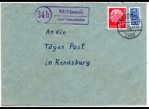 BRD 1955, Landpost Stpl. 24b MÜHBROOK über Neumünster auf Brief m. 20 Pf.