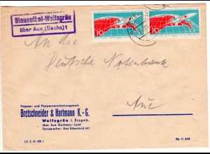 DDR 1961, Landpost Stpl. BLAUENTHAL-WOLFSGRÜN über Aue 1 auf Brief m. 2x10 Pf.