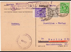 1946, Landpoststempel 16 SINGLIS über Borken auf Zensur Karte n. Berlin