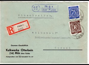 1946, Landpoststempel 16 MÜS über Fulda auf Firmen Reko Brief m. 10+75 Pf.