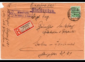 SBZ 1948, Landpoststempel 10 BLOCHWITZ über Großenhain auf Reko Brief m. 84 Pf.