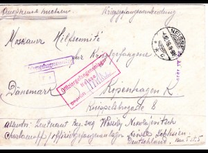 DR 1916, KGF POW Zensur Brief v. Neisse Sachsen n. Dänemark. 