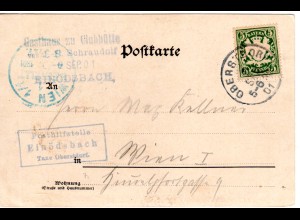 Bayern 1901, Posthilfstelle EINÖDSBACH Taxe Oberstdorf auf AK m. 5 Pf. n. Wien.
