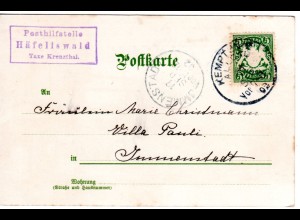 Bayern 1902, Posthilfstelle HÄFELISWALD Taxe Kreuzthal auf Karte m. 5 Pf. 