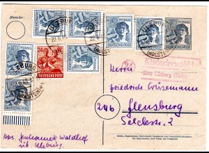 1948, Landpost Stpl. 24 KISDORFERWOHLD über Ulzburg auf 10fach Frankatur Ganzs.