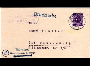 1948, Landpost Stpl. 20 BENNIEHAUSEN über Göttingen auf Brief m. 6 Pf. 