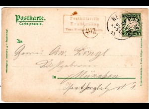 Bayern 1903, Posthilfstelle KROTTENSEE Taxe Neuhaus in schwarz auf AK m. 5 Pf.