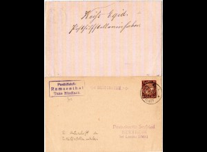 Bayern 1915, Posthilfstelle RAMSENTHAL Taxe Bindlach auf 3 Pf. Ganzsache