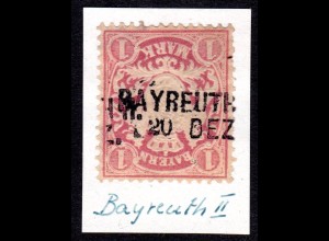Bayern, L2-Aushilfstempel BAYREUTH klar auf 1 Mk. violett