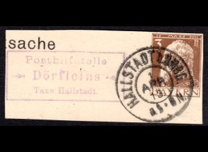 Bayern 1913, Posthilfstelle DÖRFLEINS Taxe Hallstadt auf Ganzsachenteil