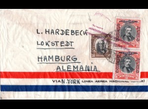 Chile 1931, Brief m. 3 Marken u. Luftpost Annullierungsstpl. n. Deutschland