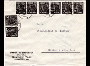 1948, MeF8x2 Pf. auf Orts Brief v. Kirchheim-Teck