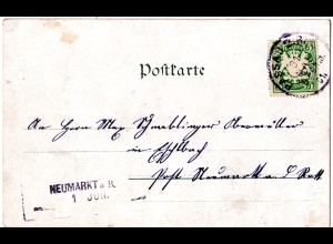 Bayern 1901, Aushilfs-L2 NEUMARKT a.R. als Ank.Stpl. auf AK m 5 Pf. v. Passau 