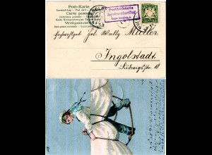 Bayern 1904, Posthilfstelle JACOBNEUHARTING Taxe Grafing auf AK m. 5 Pf.