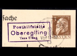 Bayern, Posthilfstelle OBEREGLFING Taxe Uffing auf Ganzsachenteil (Helbig 100).