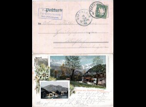 Bayern 1903, Posthilfstelle VORDERGRASECK Taxe Partenkirchen auf AK m. 5 Pf.
