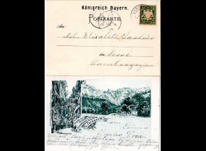 Bayern 1897, Postablage-K1 VORDERGRASECK auf Gruss aus-AK m. 5 Pf.