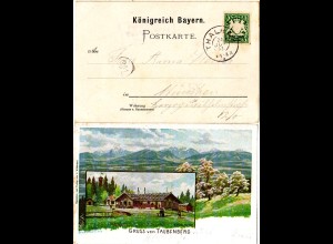 Bayern 1903, Posthilfstelle TAUBENBERG Taxe Thalham auf Litho-AK m. 5 Pf.