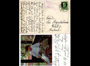 Bayern 1918, Posthilfstellen Stempel WALL Taxe Miesbach auf Hunde-AK m. 7 1/2 Pf