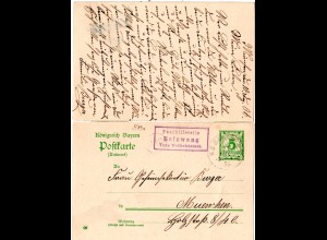 Bayern 1906, Posthilfstelle BOLZWANG Taxe Wolfratshausen auf 5 Pf. Antwortteil