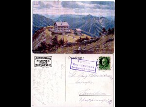 Bayern 1916, Posthilfstelle ROTWANDHAUS Taxe Neuhaus b. Schlierseeauf AK m. 5 Pf