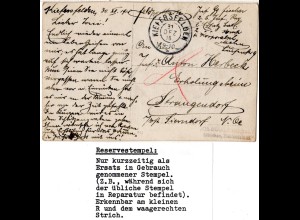Bayern 1915, Reservestempel KIEFERSFELDEN R auf Feldpostkarte. (Helbig 100).