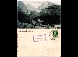 Bayern 1914, Posthilfstelle FLECK Taxe Lenggries auf Hinterriss AK m. 5 Pf.