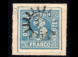 Bayern 2 II5, sehr breitrandige 3 Kr. auf Briefstück m. MR 319 Mitterfels