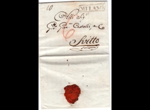 Lombardei 1822, R1 MILANO auf Porto Brief n. Svitto Schwyz, Schweiz