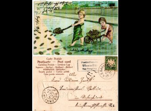 Bayern 1906, Posthilfstelle WIESMÜHL Taxe Tengling auf Glückwunsch-AK m. 5 Pf.