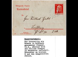 Bayern 1913, Reservestempel TRUCHTLACHING R auf 10 Pf. Kartenbrief