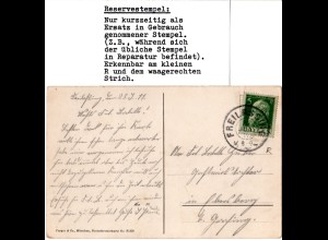 Bayern 1911, Reservestempel FREILASSING R auf Karte m. 5 Pf. 