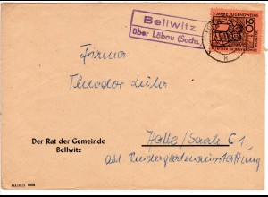 DDR 1959, Landpost Stpl. BELLWITZ über Löbau auf Gemeinde Brief m. 20 Pf.