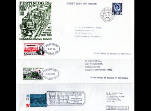 GB, 3 Festinog Railway stamps on 3 covers with interesting contents