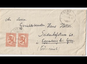 Finnland 1928, MeF 1 Mk. orange auf Brief v. Kannus n. Österreich. #988