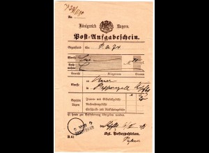 Bayern 1891, L2 Aushilfstempel KIPFENBERG auf Postschein m. Unterschrift