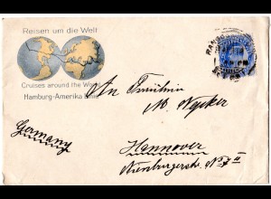 Indien 1912, 2 1/2 As. auf Hamburg-Amerika Linie Umschlag v. Rangoon Burma