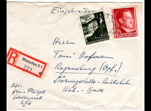 Generalgouvernement 1942, 24+60 Pf. auf portorichtigem Einschreiben Brief