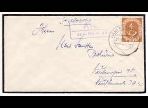 BRD 1954, Landpost Stpl. AICH über Nürtingen auf Trauer Brief m. 4 Pf. Posthorn