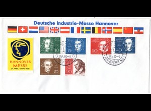 BRD 1960, Sonder Stpl. Hannover Messe auf Brief m. 6 Marken u.a. Beethoven