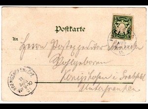 Bayern 1901, K1 HINTERSEE auf Farb-AK Gasthof zur Post m. 5 Pf. 