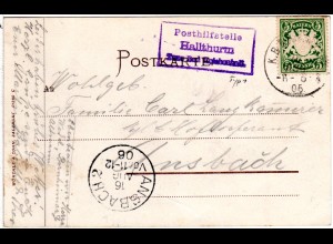 Bayern 1905, Posthilfstelle HALLTHURM Taxe Bad Reichenhall auf sw-AK m. 5 Pf.