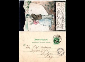 Norwegen 1901, 5 öre Ganzsache m. rs. Zeichnung v. Kristiania n. Schweden